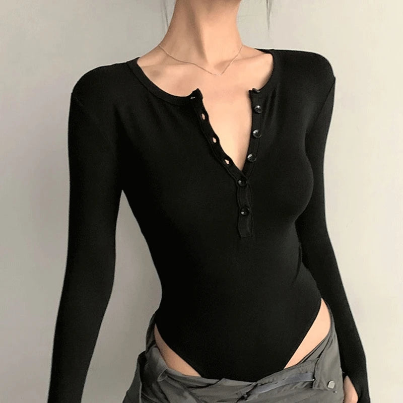 Long Sleeves Bodysuit Autumn Sexy Skinny Basic Tops Solid Color Casual Street Bodysuit For Women ClubWear