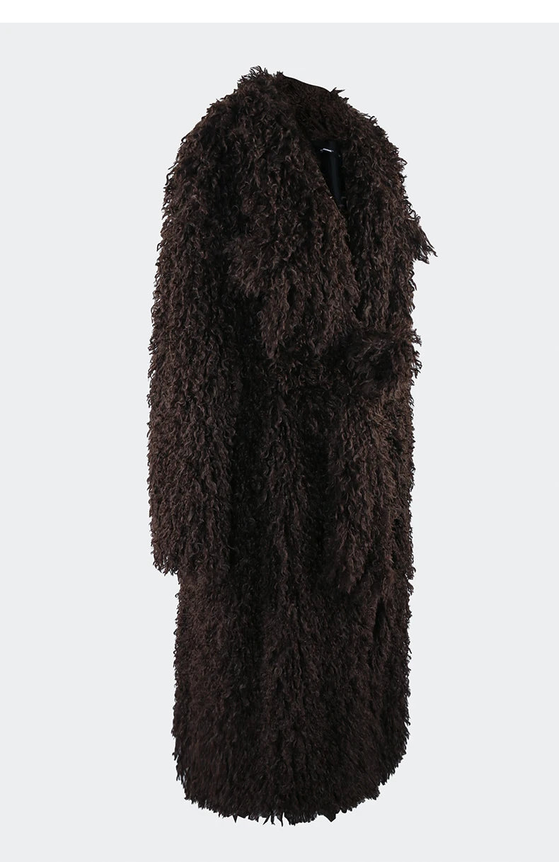 Lautaro Winter Extra Long Soft Thick Warm Fluffy Black Fuzzy Shaggy Hairy Faux Fur Coat Women Sashes Luxury Furry Overcoat 2023