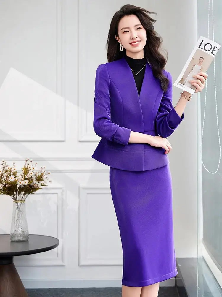 2025 New All Season Skirt Suits Women New Fashion Temperament V Neck Professional Blazer And High Waist Skirt Two Piece Set