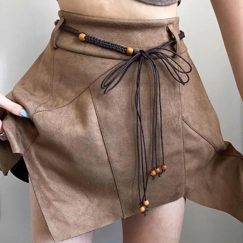 Belts For Women Knot Waistband Summer Boho Shell Bead Dress Jeans Belt Female Beach Accessory Beige Wax Cord