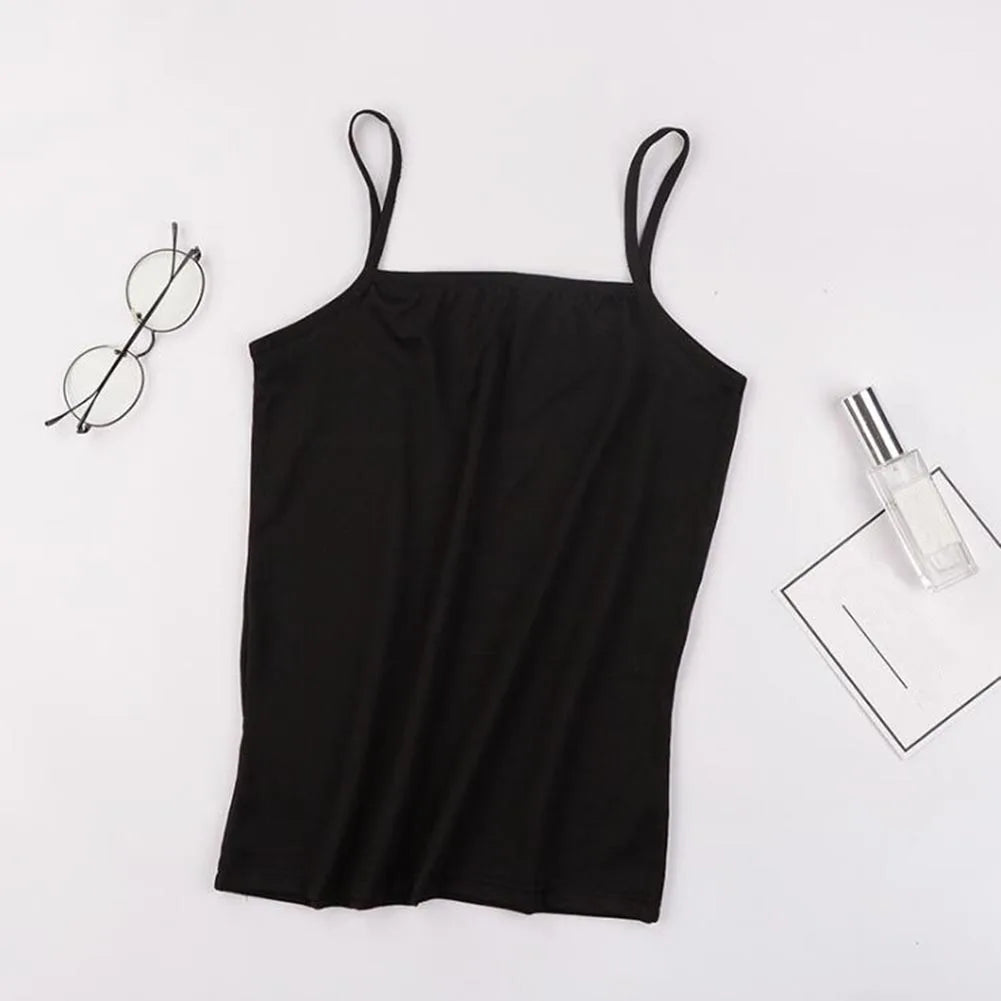 Women Tank Tops Spaghetti Strap Camisole Solid Color Push Up Padded Tank Top with Cups Girls Sports Vest Tops Summer Camis