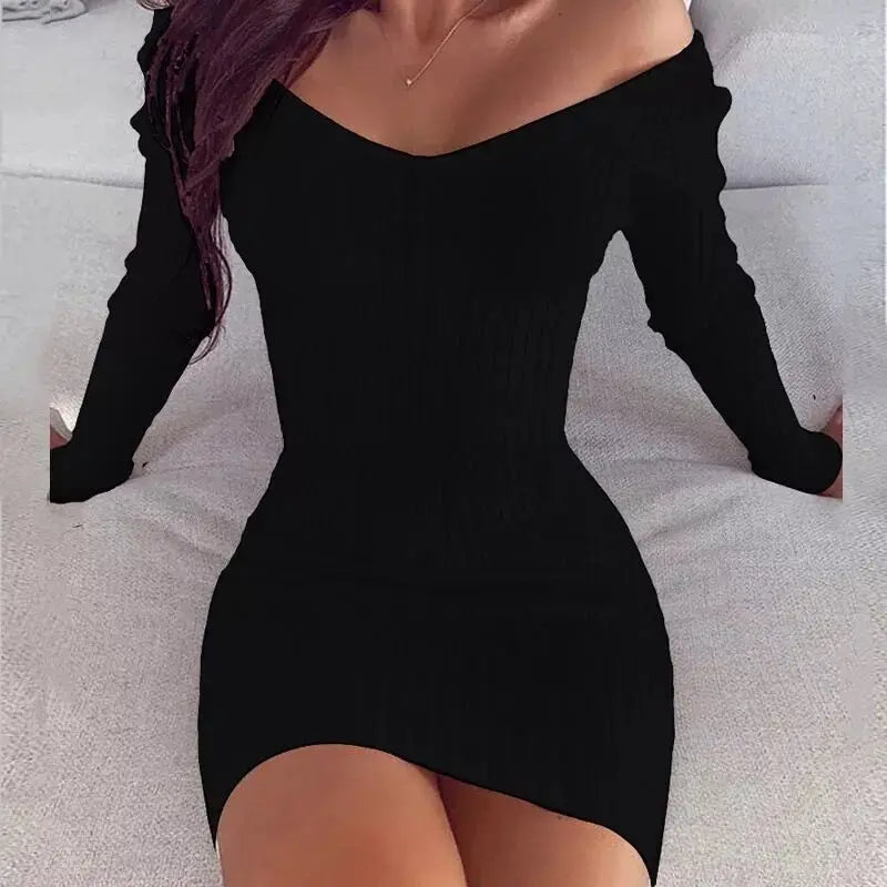 Sexy V-neck Bodycon Woman Dress Long Sleeve Off Shoulder Short Dresses For Women 2023 Spring Autumn White Pink Mini Dress Robe
