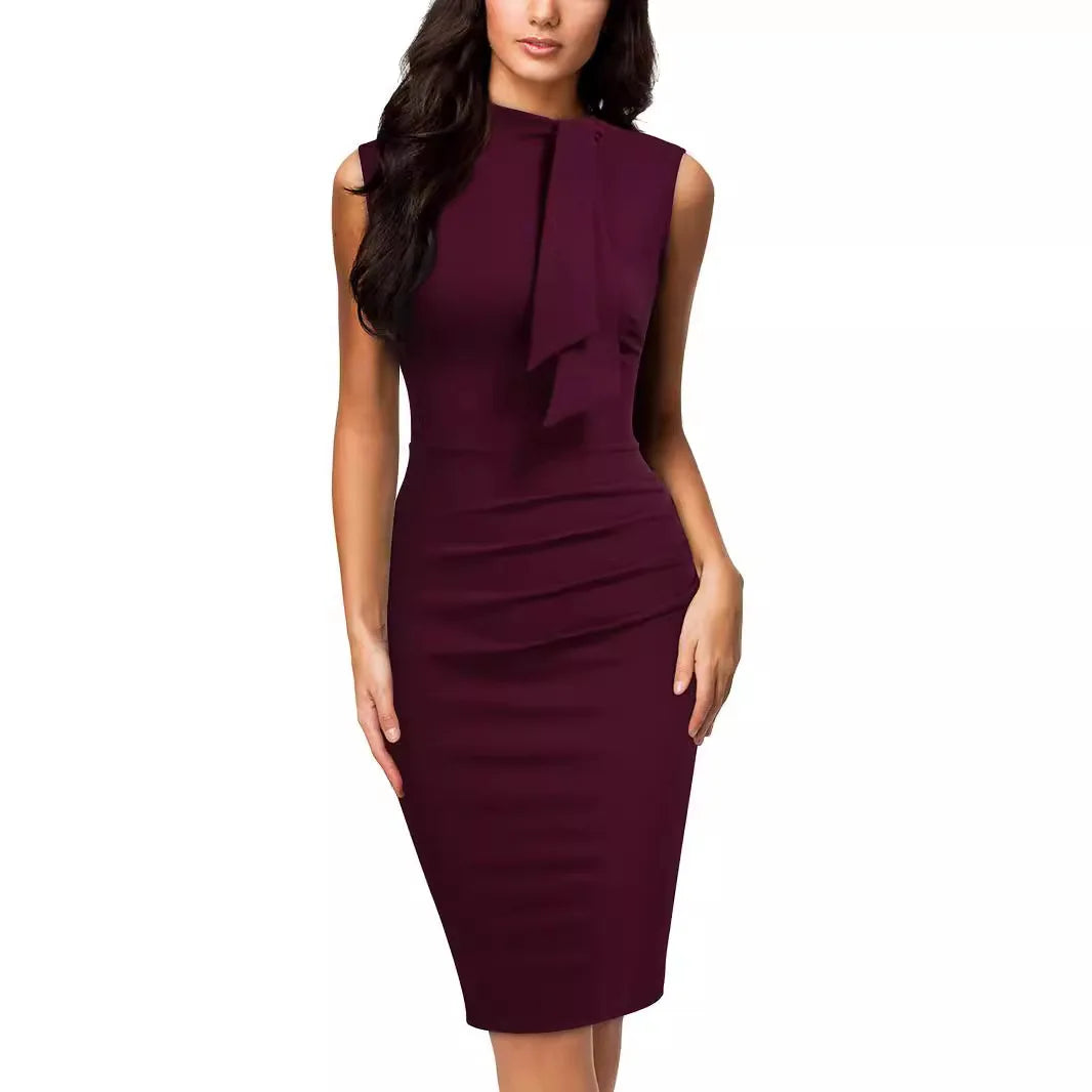 Women Solid Color Sleeveless Slim Office Lady Pencil Dress
