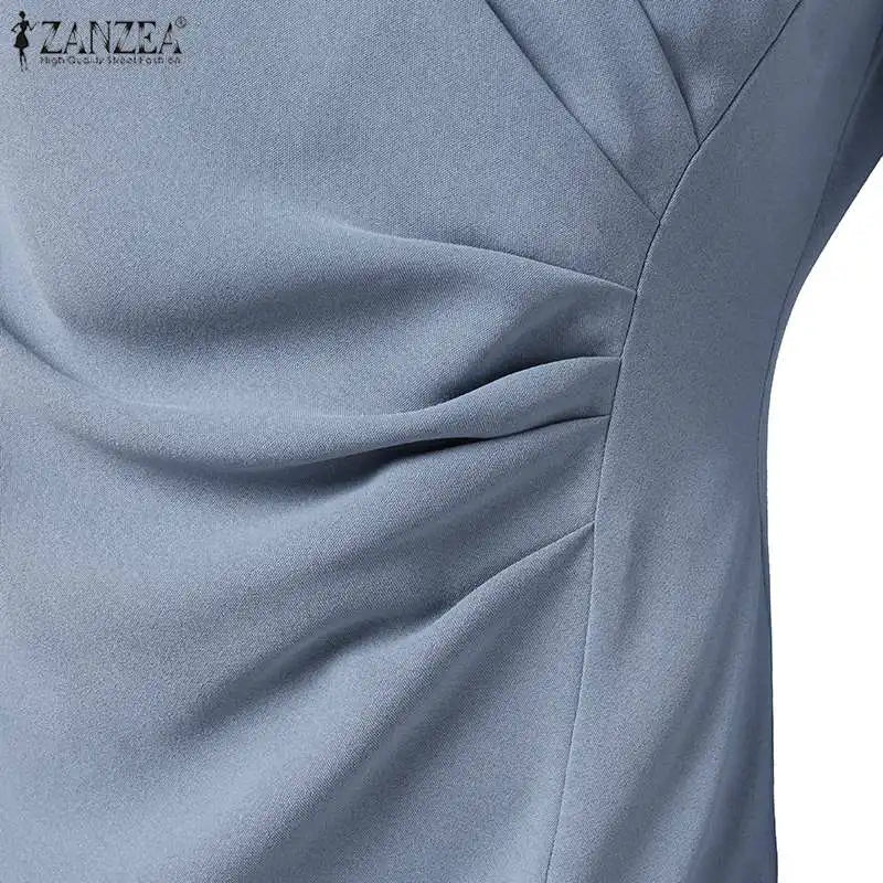 ZANZEA Summer Fashion Womens Dress Sexy Solid Color Knee Length Bodycon Sundress Elegant 3/4 Sleeve V-Neck Work OL Vestidos 2025