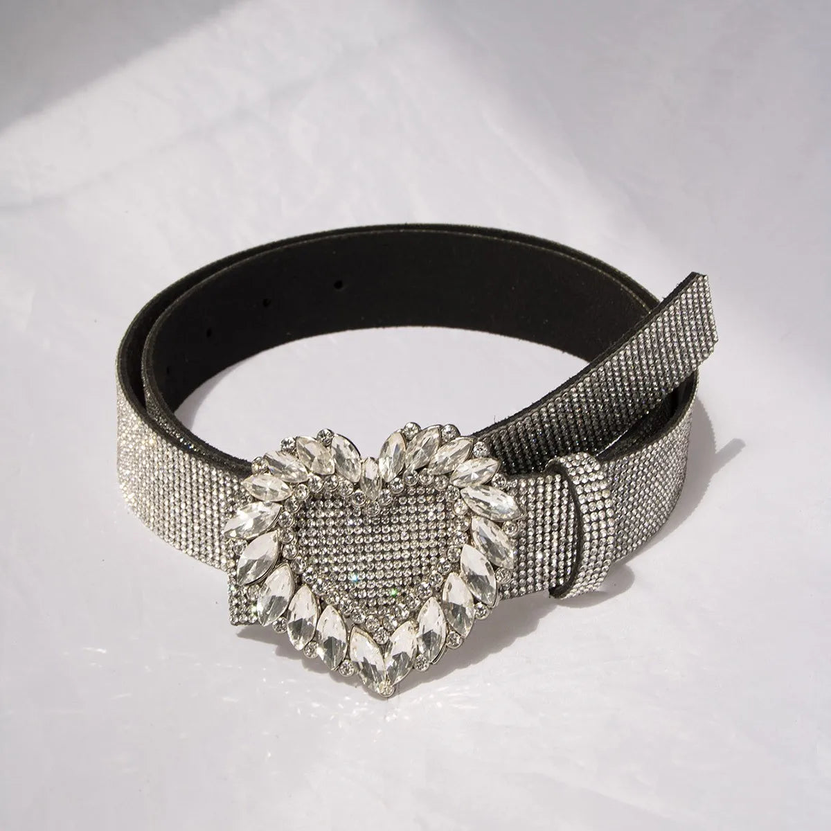 New Fashion Heavy-duty Sparkling Heart-Shaped Glass Buckle Waist Belt for Women Cross-Border Best-Selling Item