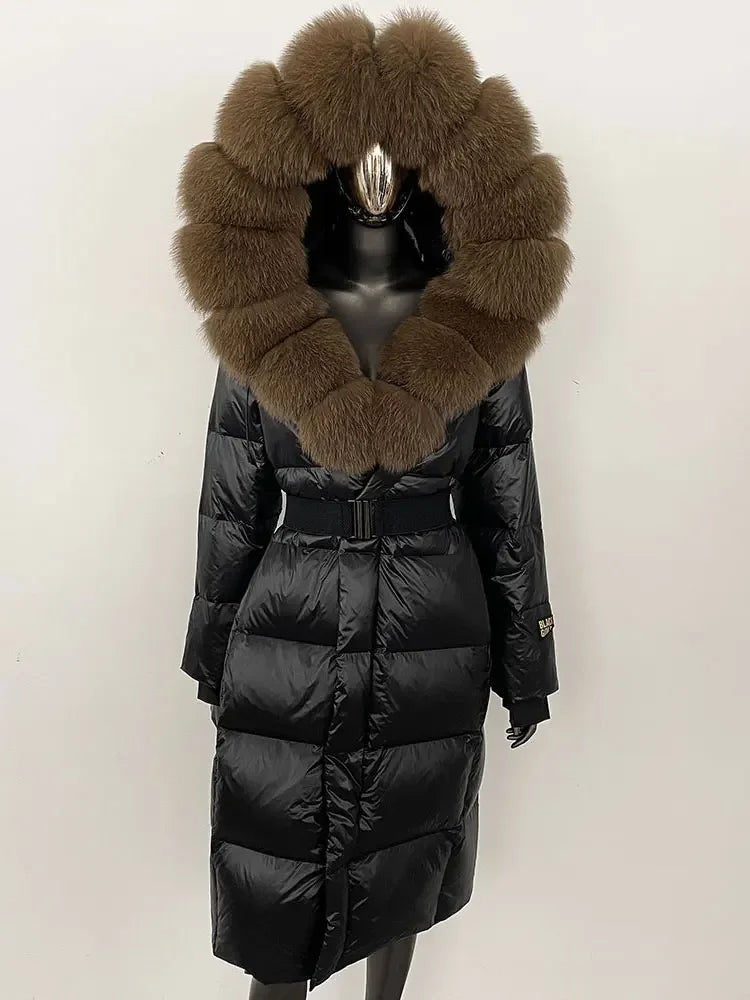 OFTBUY Winter Women Coat Real Fox Fur Collar Hooded Jacket Thick Warm Autumn Hat Detachable X-long White Duck Down Overwears