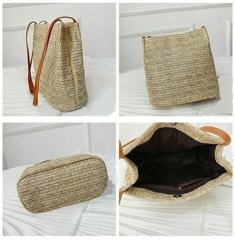 Women's straw woven handbag large rattan basket beach Bag Summer Women Messenger Crossbody Bags Girls Small Beach Handbag New