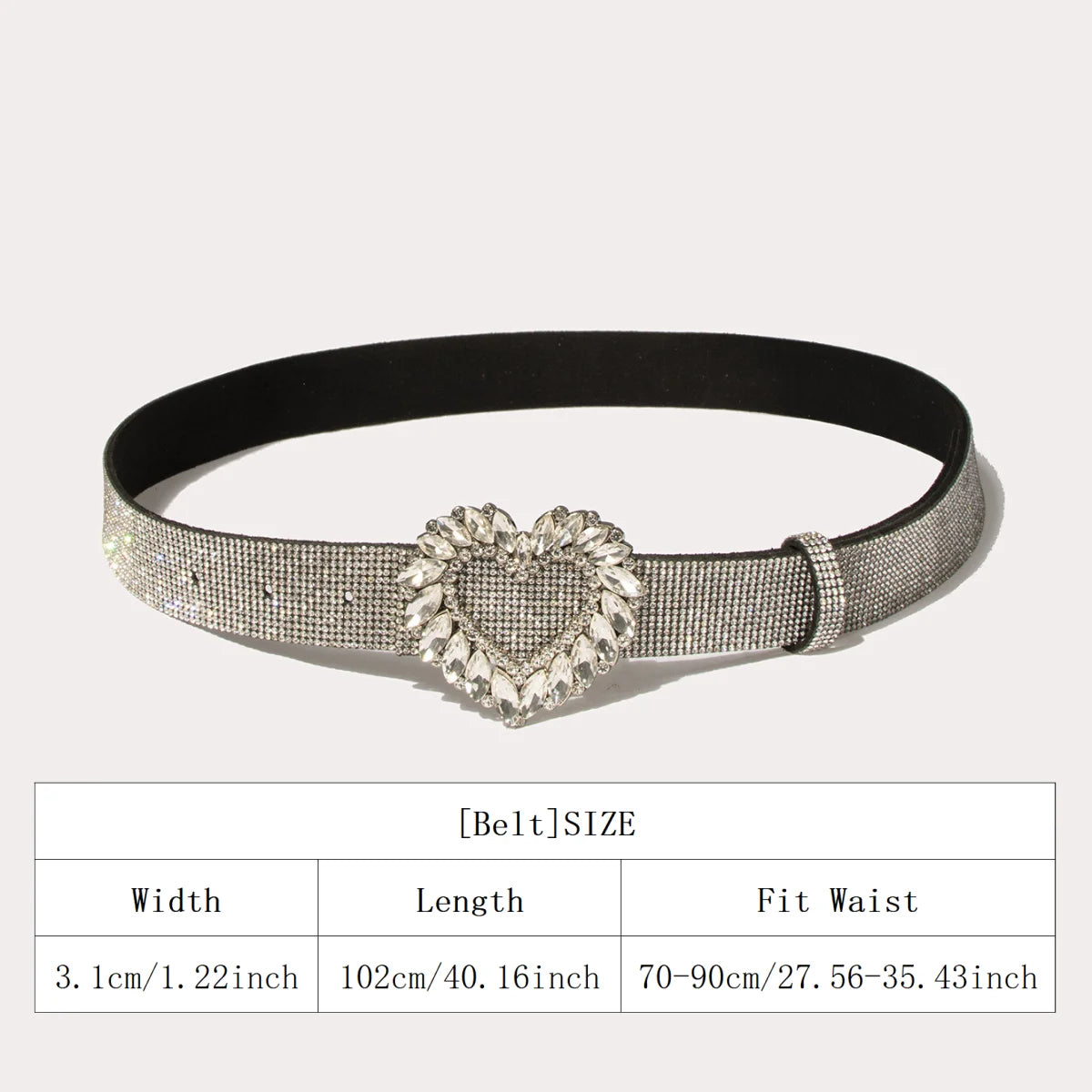 New Fashion Heavy-duty Sparkling Heart-Shaped Glass Buckle Waist Belt for Women Cross-Border Best-Selling Item