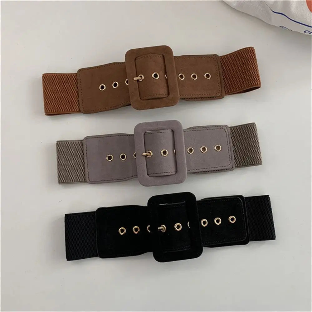 Women Belt Stretch Wide Waist Belts Metal Buckle Leather Strap Female Elastic Dress Coat Sweater Waist Belt Apparel Accessories