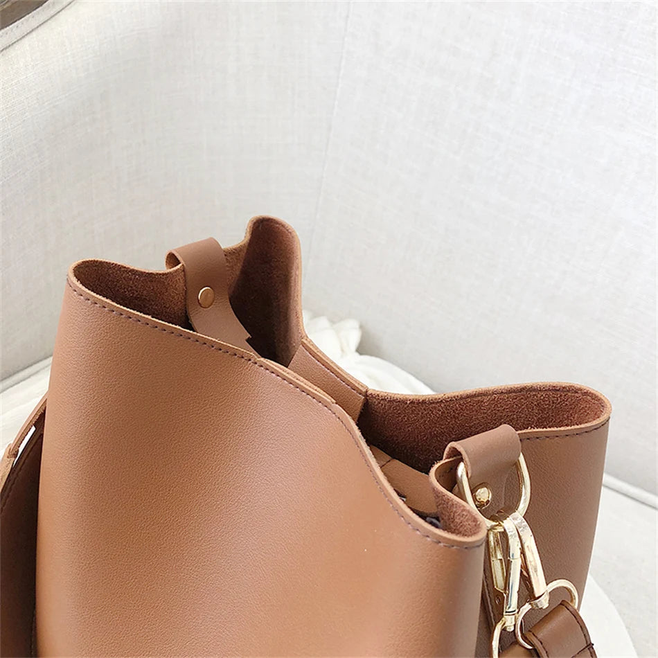 2piece/set Fashion Design Pu Leather Shoulder Crossbody Bag Casual Lady Tote Female Large Capacity Bucket purses and handbags