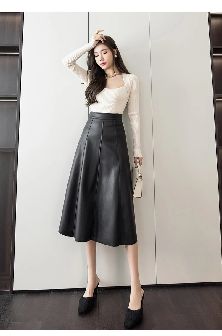 Leather Skirt Women 2025 Autumn Winter New Arrival High Waist PU Skirt Korean Style Maxi A Line Skirt For Women Hot Sale