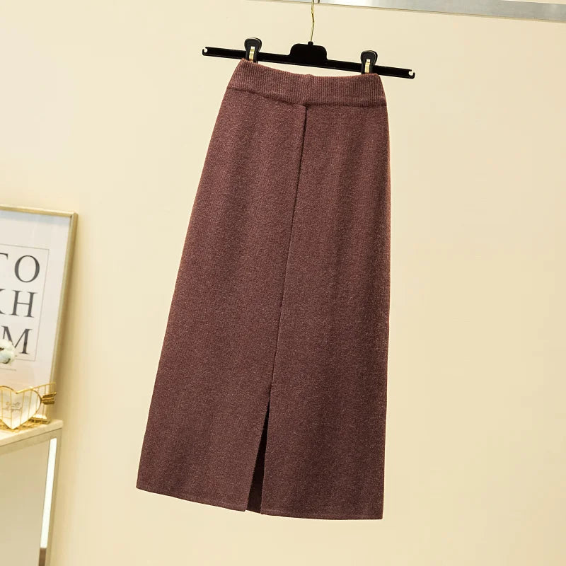 2025 Black Knitting Skirt Woman High Waist Elegant Long Skirts For Women Fashion Autumn Winter Skirt Office Women's Skirts