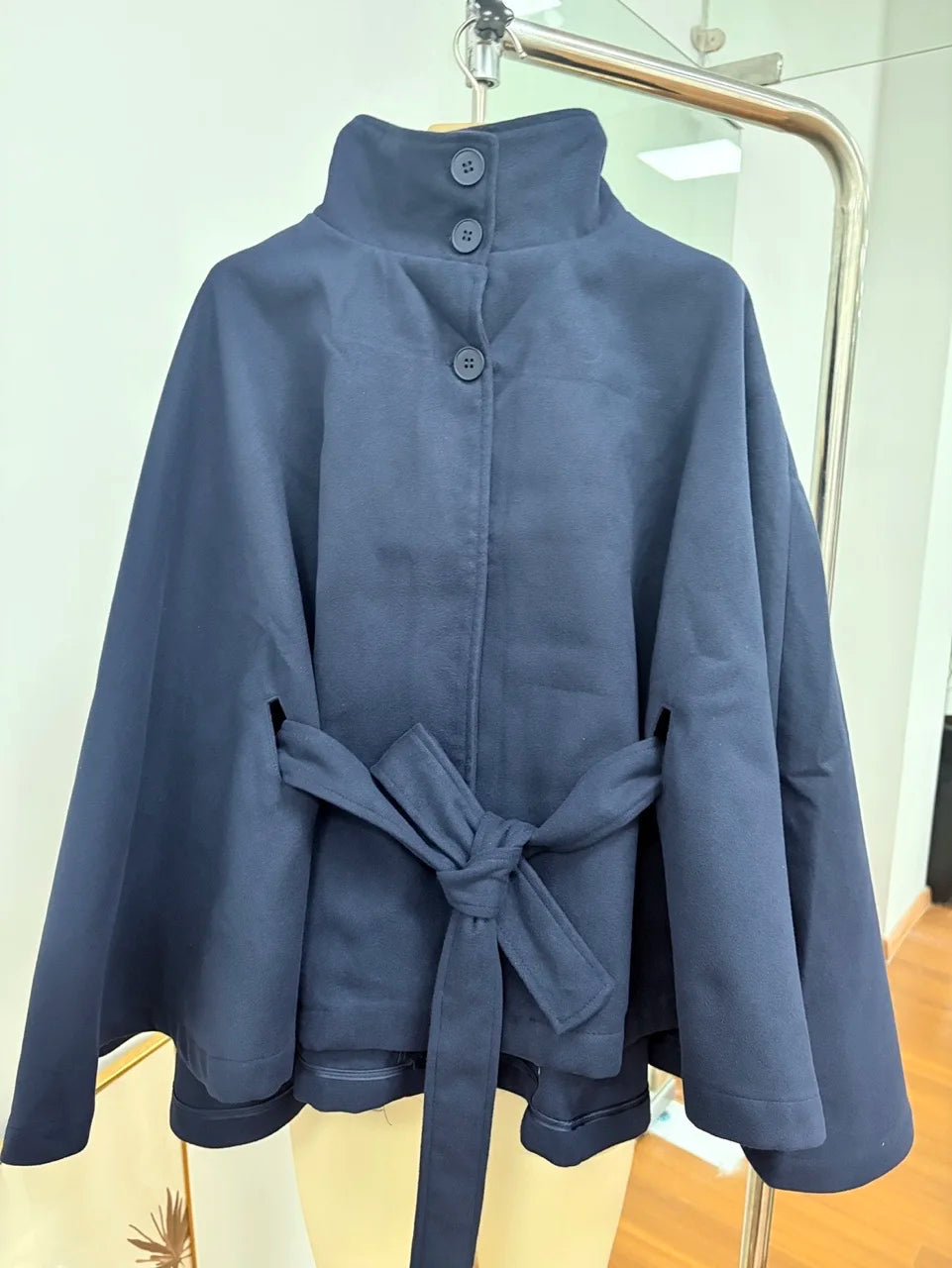 Elegant Lace Up Loose Fit Cape Coat Women's Autumn Winter Oversized High Neck Belted Wrap Jacket Fashion Warm Outerwear Outfit