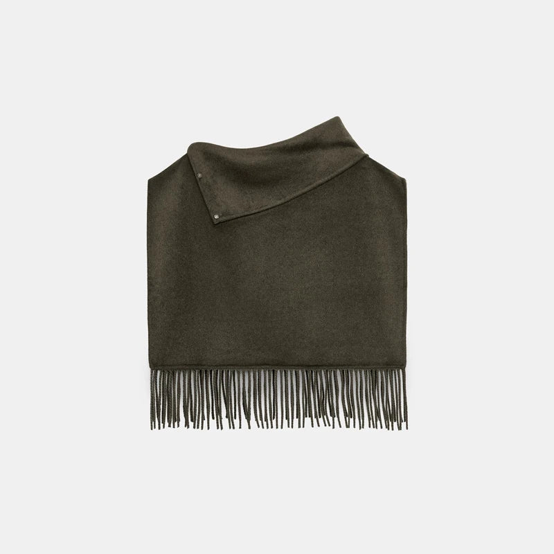 Solid Tassel Shawl for Women High Neck Sleeveless Soft Cape Top Irregular Hem Losse Cloak Jacket 2025 New Autumn Lady Shawls