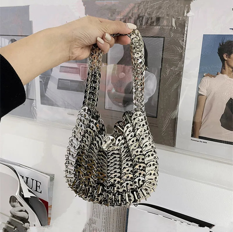 Women's Bag 2025 Trend luxury Designer Handbag Metal Chain Tote Bag Hollow Evening Bag Clutch Female Travel Holiday Shoulder Bag