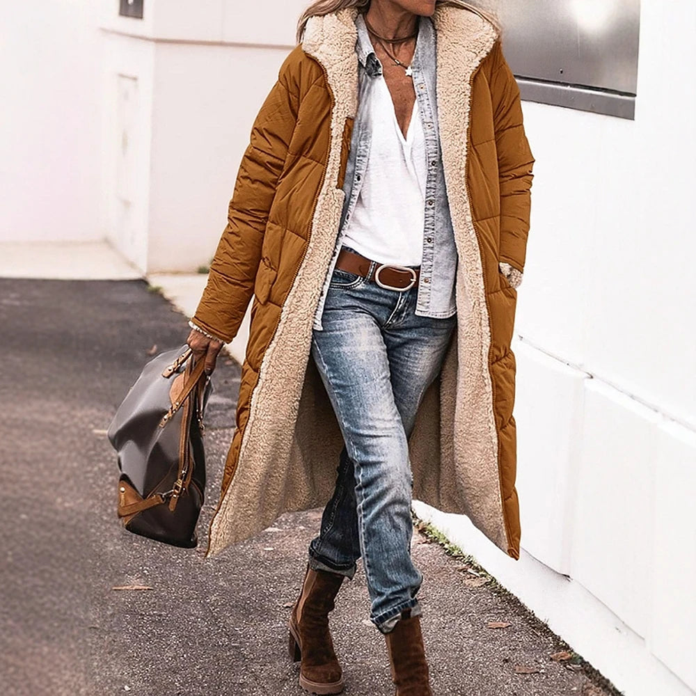 Women's Coats 2025 Winter Fashion Solid Long Sleeve Clothing Woman Hooded Fleece Lined Side Pockets Daily Coats Plus Size