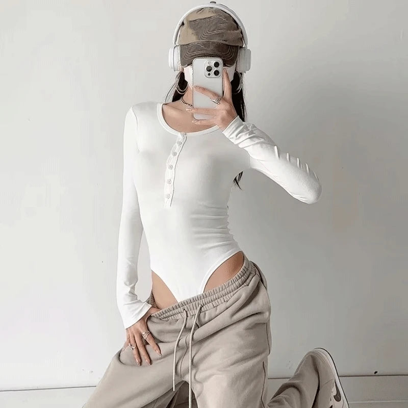 Long Sleeves Bodysuit Autumn Sexy Skinny Basic Tops Solid Color Casual Street Bodysuit For Women ClubWear
