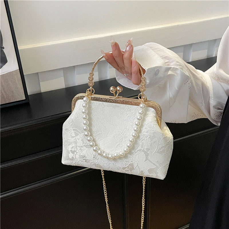 Vintage Classic Lace Bag pearl Evening Bags Wedding Shell Lock Bags Women Shoulder Crossbody Bag Chain Women's Handbags Purses