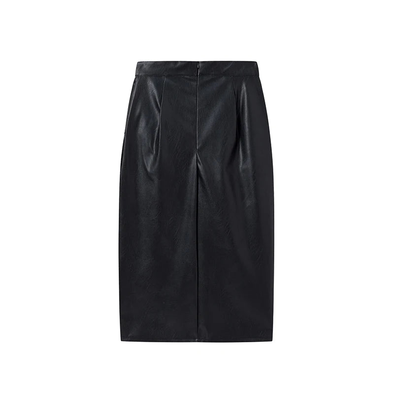 2025 Spring/Summer Women's PU Split Skirt High Waist Zipper Fold Leather Skirt European and American Sexy Hip Bag Skirt