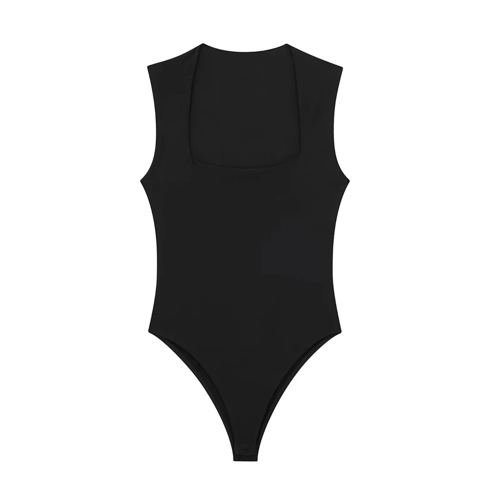 Skinny Bodysuits for Women, Sexy Fashion, Square Neck, Sleeveless, Snap-Button, Female Playsuits, Mujer