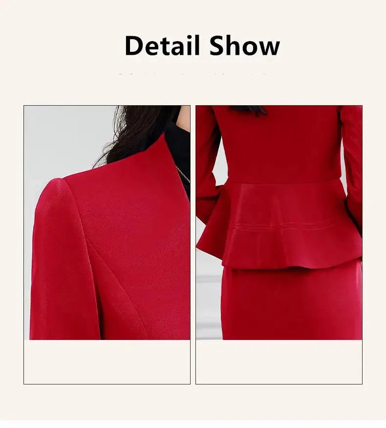 2025 New All Season Skirt Suits Women New Fashion Temperament V Neck Professional Blazer And High Waist Skirt Two Piece Set