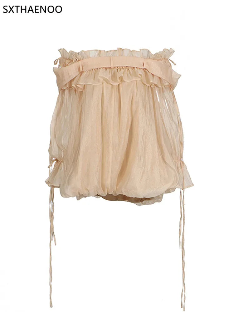 SXTHAENOOLoose Elegant Solid Blouses For Women Slash Neck Off The Shoulder Sleeve Spliced Folds Temperament Blouse FemaleFashion