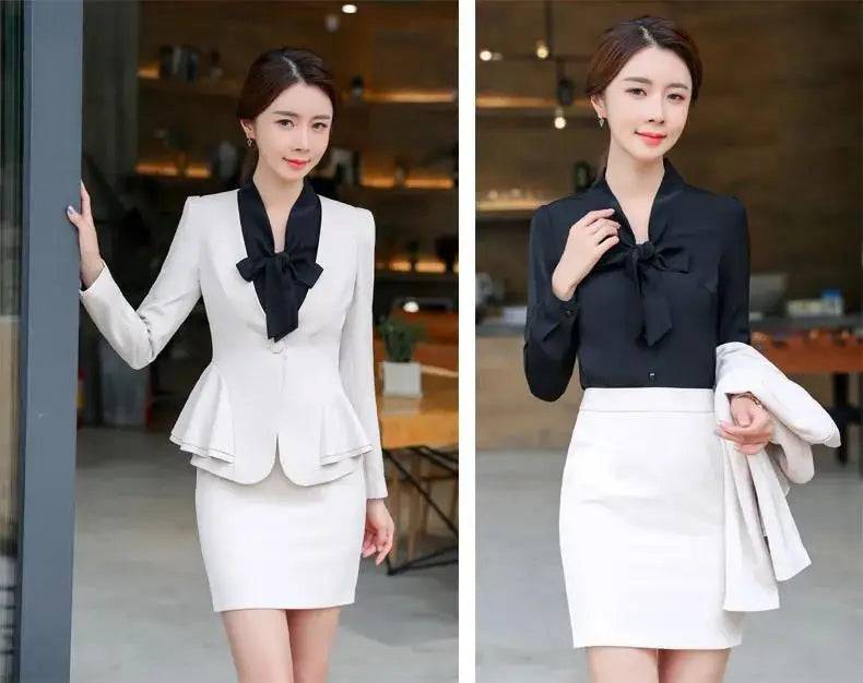 Slim 2 Piece Blazer and Skirt 2024 Spring Autumn New Fashion Office Ladies Ruffle Hem Single Button Blazers Solid Skirt Suits