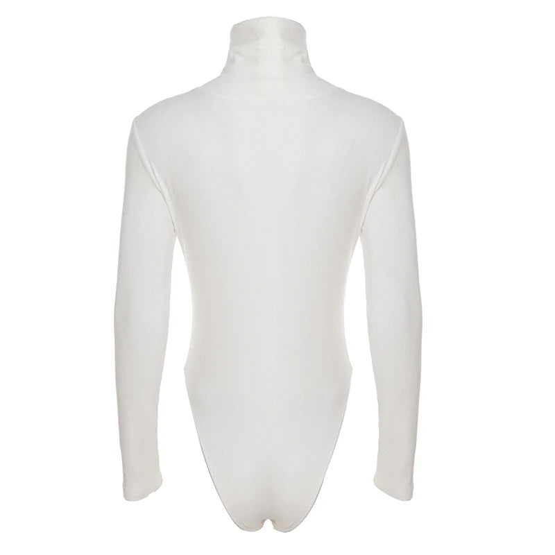 Basic Solid Bodysuits Casual Slim Fit Turtleneck Long Sleeve Ribbed Rompers Women 2025 Autumn Winter Fashion Streetwear Ladies