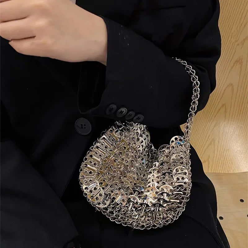 Women's Bag 2025 Trend luxury Designer Handbag Metal Chain Tote Bag Hollow Evening Bag Clutch Female Travel Holiday Shoulder Bag