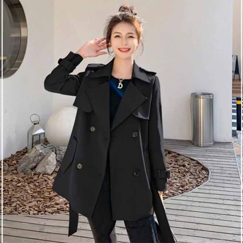 2024 Women Medium Long Styles Windbreaker Coat Autumn Female Loose Fit Lace Up Trench Jacket Korean Ladies Fashion Lined Outwear