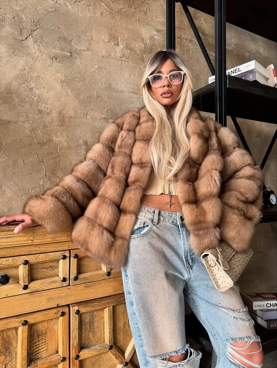 Solid Patchwork Faux Fur Coat Women Full Sleeve Lapel Loose Long Staple Plush Jacket Lady 2025 New Winter Fashion Street Outwear