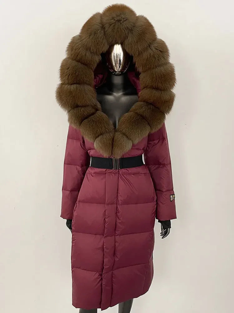 OFTBUY Winter Women Coat Real Fox Fur Collar Hooded Jacket Thick Warm Autumn Hat Detachable X-long White Duck Down Overwears