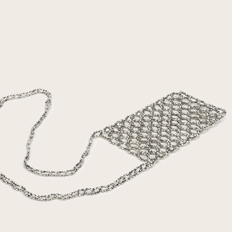 2022 Summer Silver Acrylic Hand-woven Beaded Bag Hollow Out Handmade Mobile Phone Messenger Bag Vertical Small Square Bag