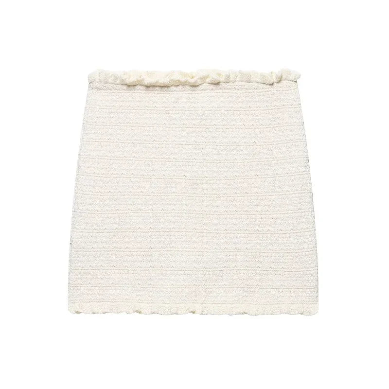 MUJER Pink Knit Skirt Set 2 Piece Woman Pleated Long Skirts for Women off Shoulder Ruffle Top Women's Skirts Set Summer Outfit