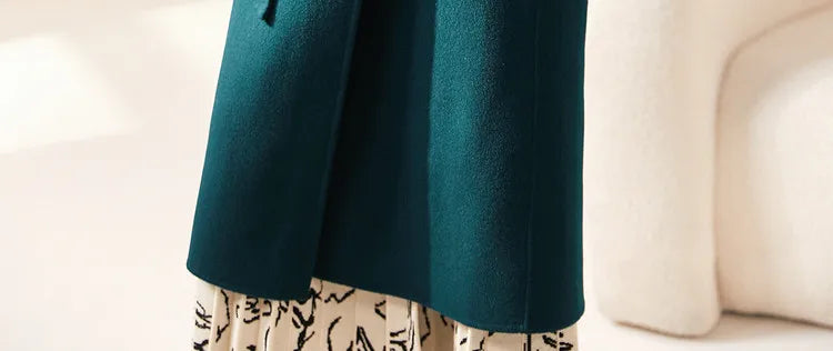 SENTUBILA Women 100% Wool Long Wrap Coat 2025 Elegant Notched Collar Belted Warm Double Faced Woolen Winter Overcoat W24O43352