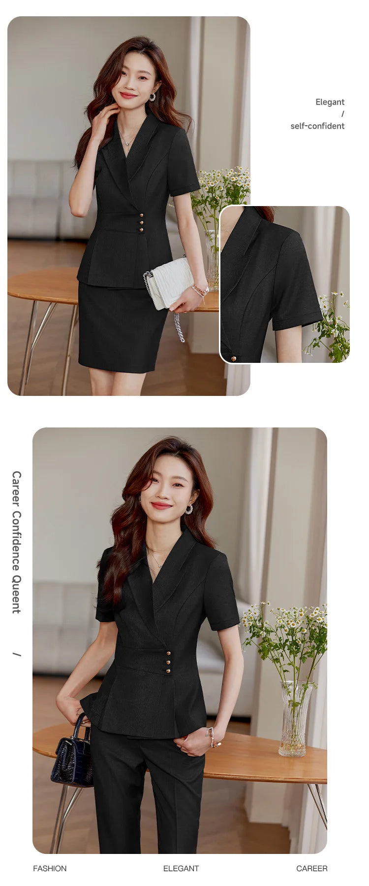 High End Office Ladies Formal Skirts Suits Women Summer 2024 New Korean Fashion Solid Long Sleeve Blazer Trousers 2 Piece Set