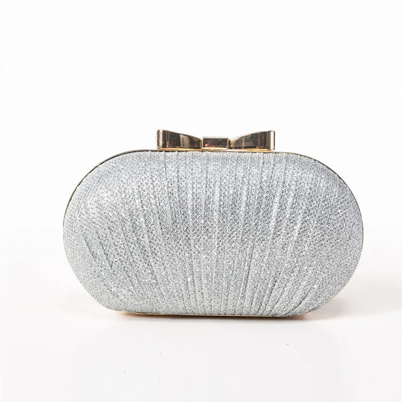 Rhinestones Clutch Evening Bag Egg Shape Luxury Shiny Wedding Ladies Chain Shoulder Bags Metal Bow Buckle Handbag for Woman