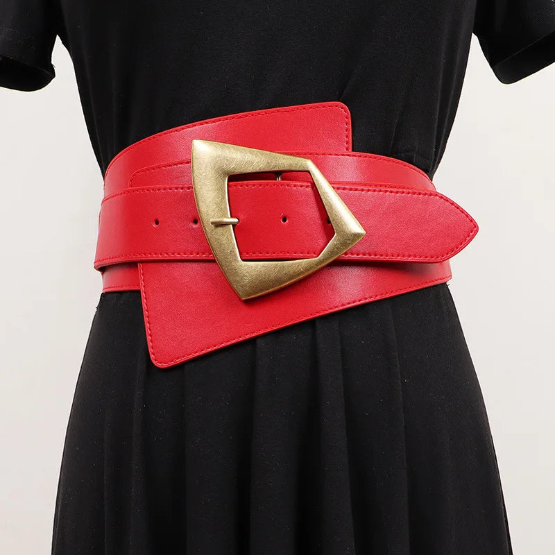 2025 New Fashion PU Elastic force Leather Women Wide Corset Belt Luxury Design Metal Buckle Waist Belt Dress Belt Accessories