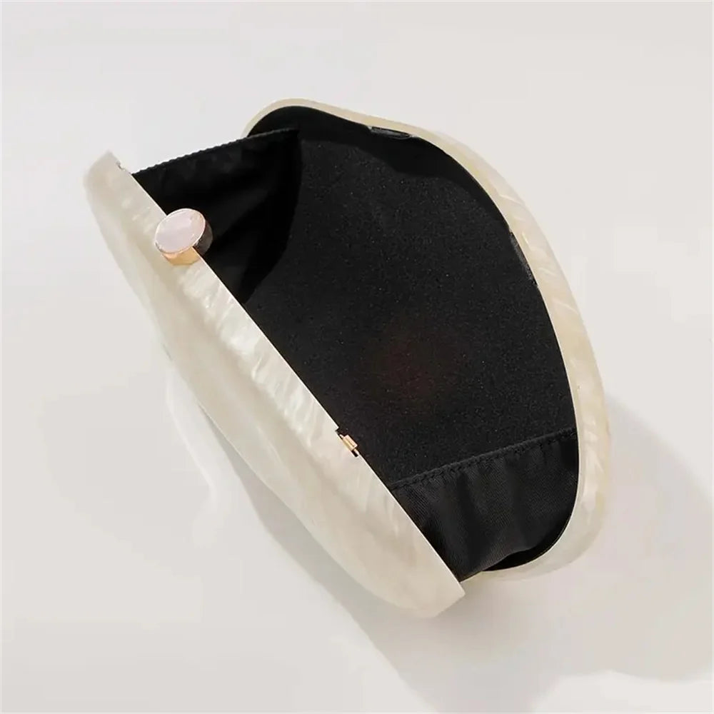 Luxury Elegant Evening Bags Beige Ivory Handmade Shell Purse European American Fashion Shoulder Bags Box Acrylic Lady  Handbags