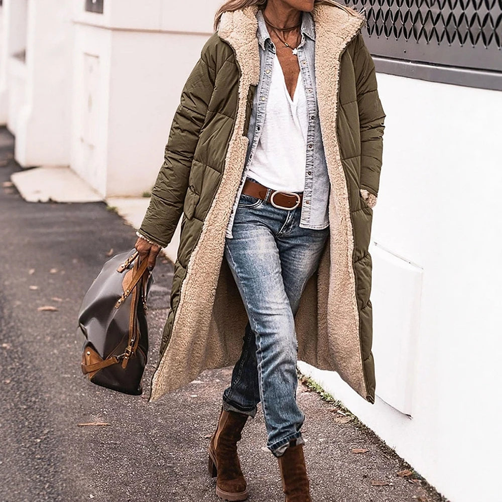 Women's Coats 2025 Winter Fashion Solid Long Sleeve Clothing Woman Hooded Fleece Lined Side Pockets Daily Coats Plus Size