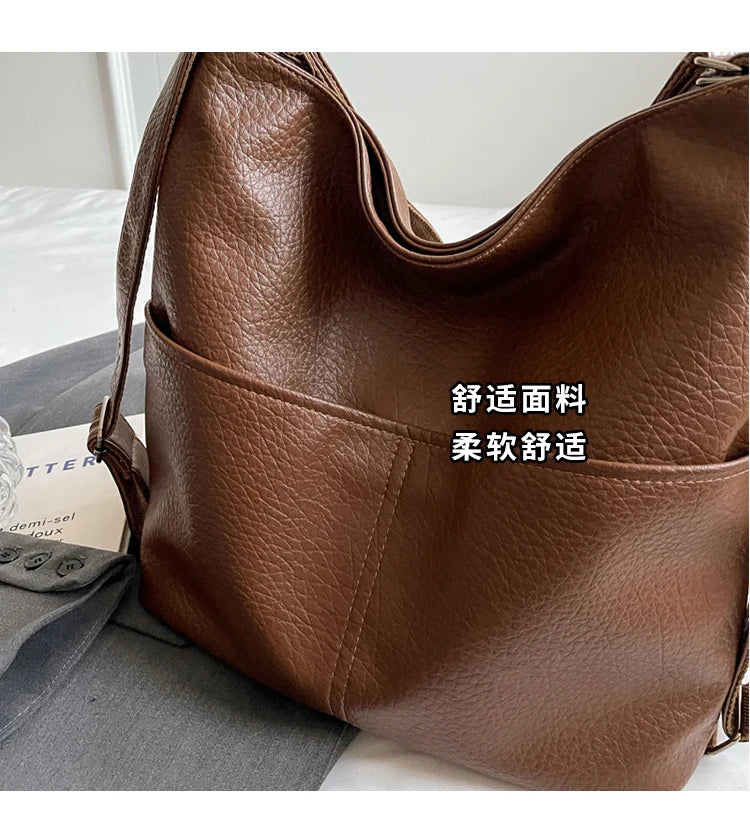 Versatile Student PU Backpack Women New Large Capacity Commute Travel Shoulder Crossbody Bags Fashion All-matched Tote Bag