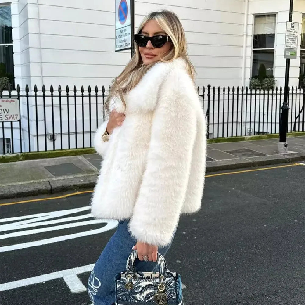 Women's 2025 New Large Lapel Thickened Coat Artificial Fur Effect Temperament Elegant Warm Jacket