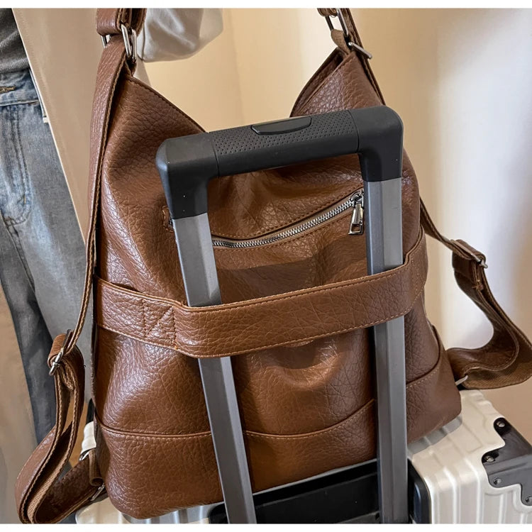 Versatile Student PU Backpack Women New Large Capacity Commute Travel Shoulder Crossbody Bags Fashion All-matched Tote Bag