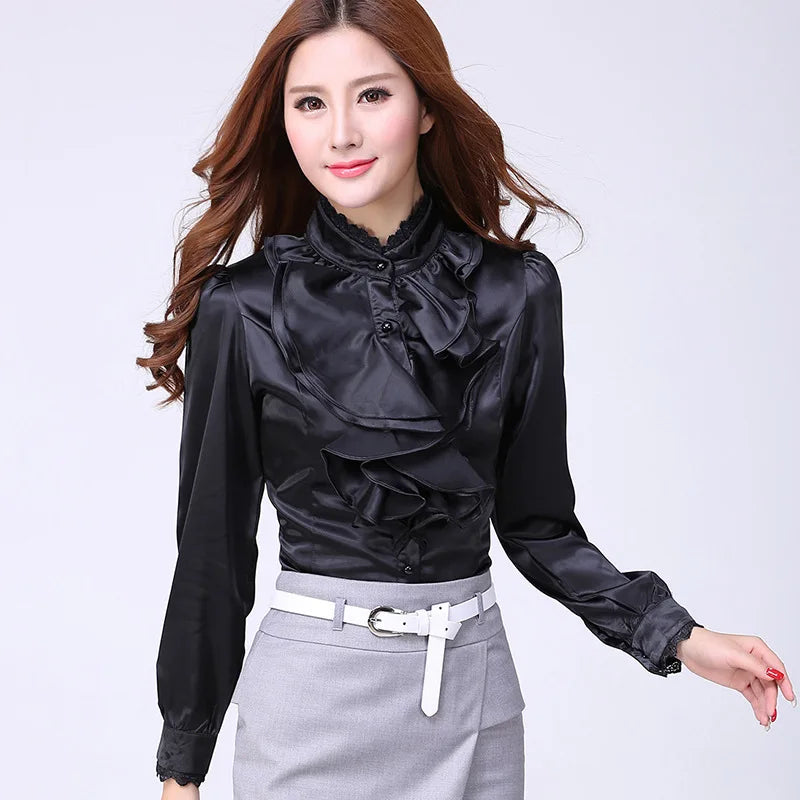 Blouse shirt Women Fashion Blouses Pink Casual Shirts Elegant Ruffled Collar White Office Female Clothing Spring Tops 2022 New