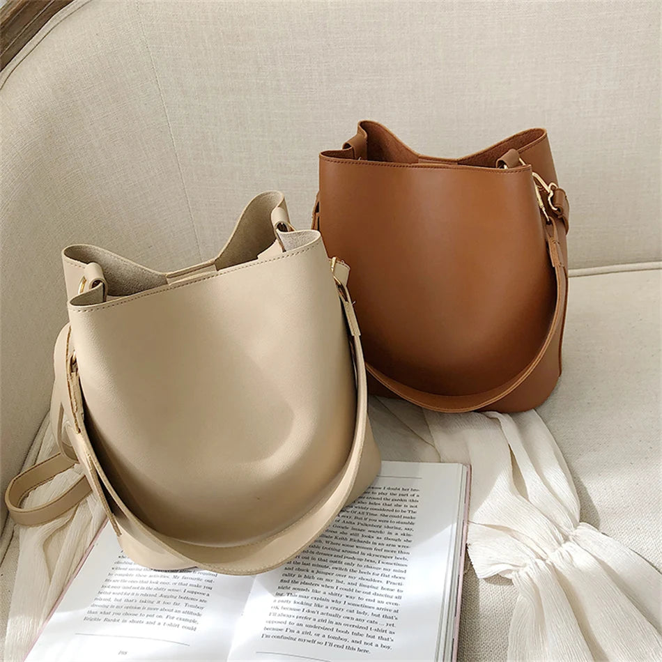 2piece/set Fashion Design Pu Leather Shoulder Crossbody Bag Casual Lady Tote Female Large Capacity Bucket purses and handbags