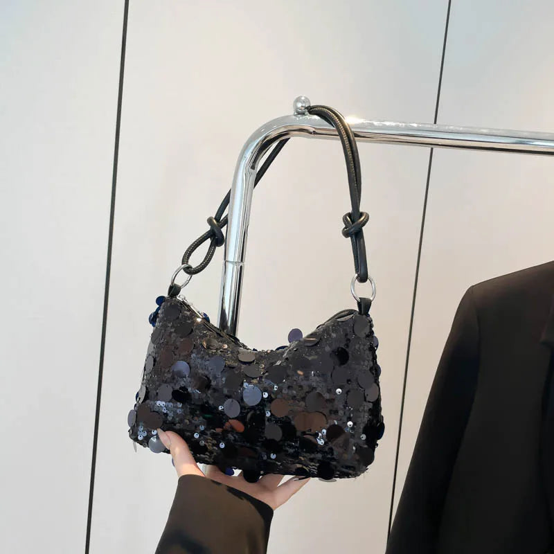 Glamorous Evening Clutch Bag Sparkling PU Purse Sequined Shoulder Tote Lightweight Zipper Party & Daily Shoulder Bag