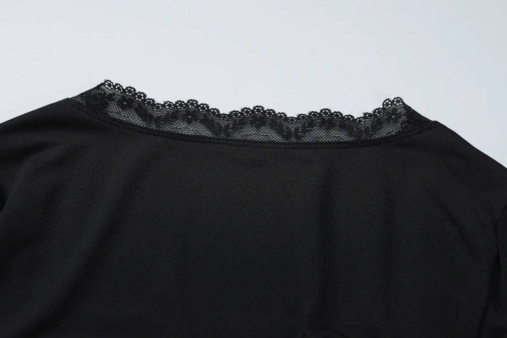 FDYOUI Lace Patchwork Long Sleeve T-shirts Streetwear Y2K Woman Clothes Casual Fashion Square Collar Slim Pink Tee Shirt Tops