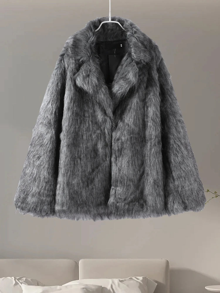 Women Plush Faux Fur Coat Female Casual Turn Down Collar Long Sleeve Warm Overcoat 2024 Winter New Fashion Cardigan Tops Lady