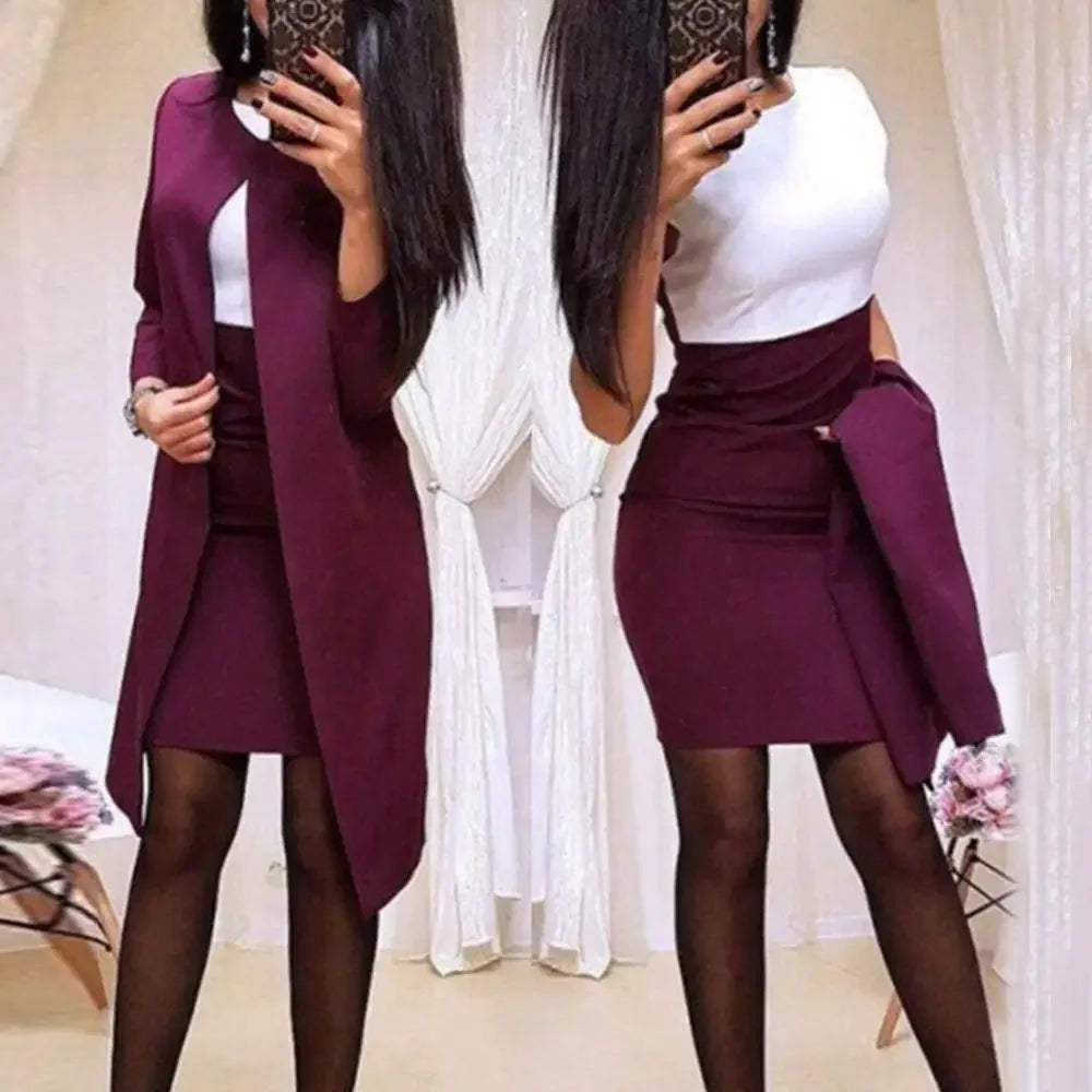 BWQ Women's Skirt Suits Blazer Work Pantsuits OL Business Uniform Formal 2 Piece Blazer Suits Office Ladies Blazer Pencil Skirt