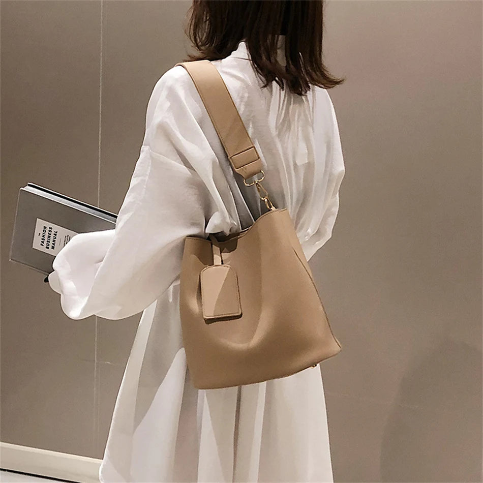 2piece/set Fashion Design Pu Leather Shoulder Crossbody Bag Casual Lady Tote Female Large Capacity Bucket purses and handbags